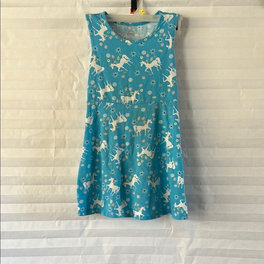Wonder Nation Girls Blue Unicorn Dress Size 7/8 Short Sleeve Casual Play Dress